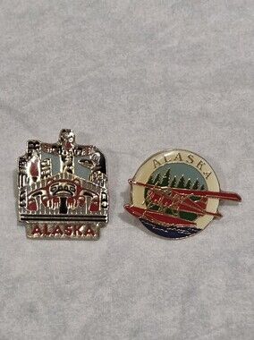 Vintage Alaska Travel Souvenir Pair Of Pins